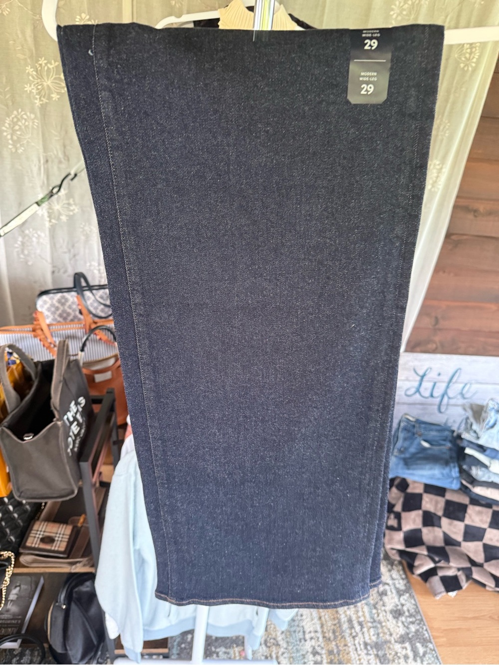 J. Crew Modern Wide-Leg Jeans in Dark Indigo with Orange Stitching - Picture 4 of 5